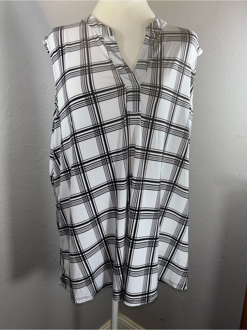 Sleeveless Black & White Plaid V-Neck Women's Camisole